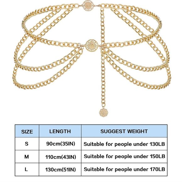 Metal Waist Belt Chain for Women Boho Sunflower Belly Chain Adjustable Up to 50" - Picture 7 of 7